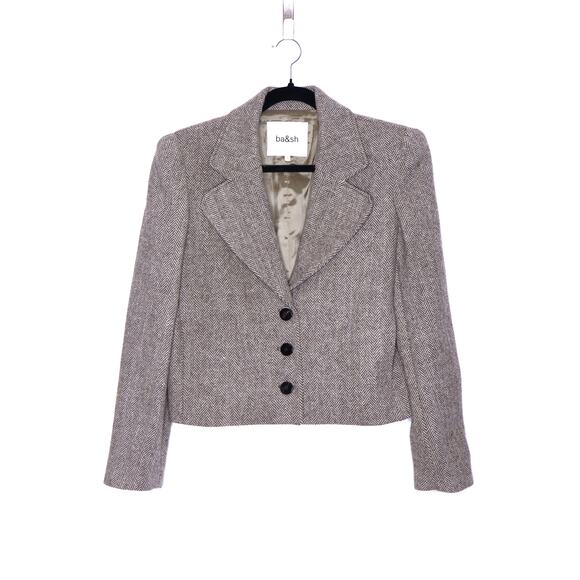 BA&SH Blanche Blazer Beige Cropped Long Sleeves Lady Jacket Women's 1/US 4 - Picture 1 of 15
